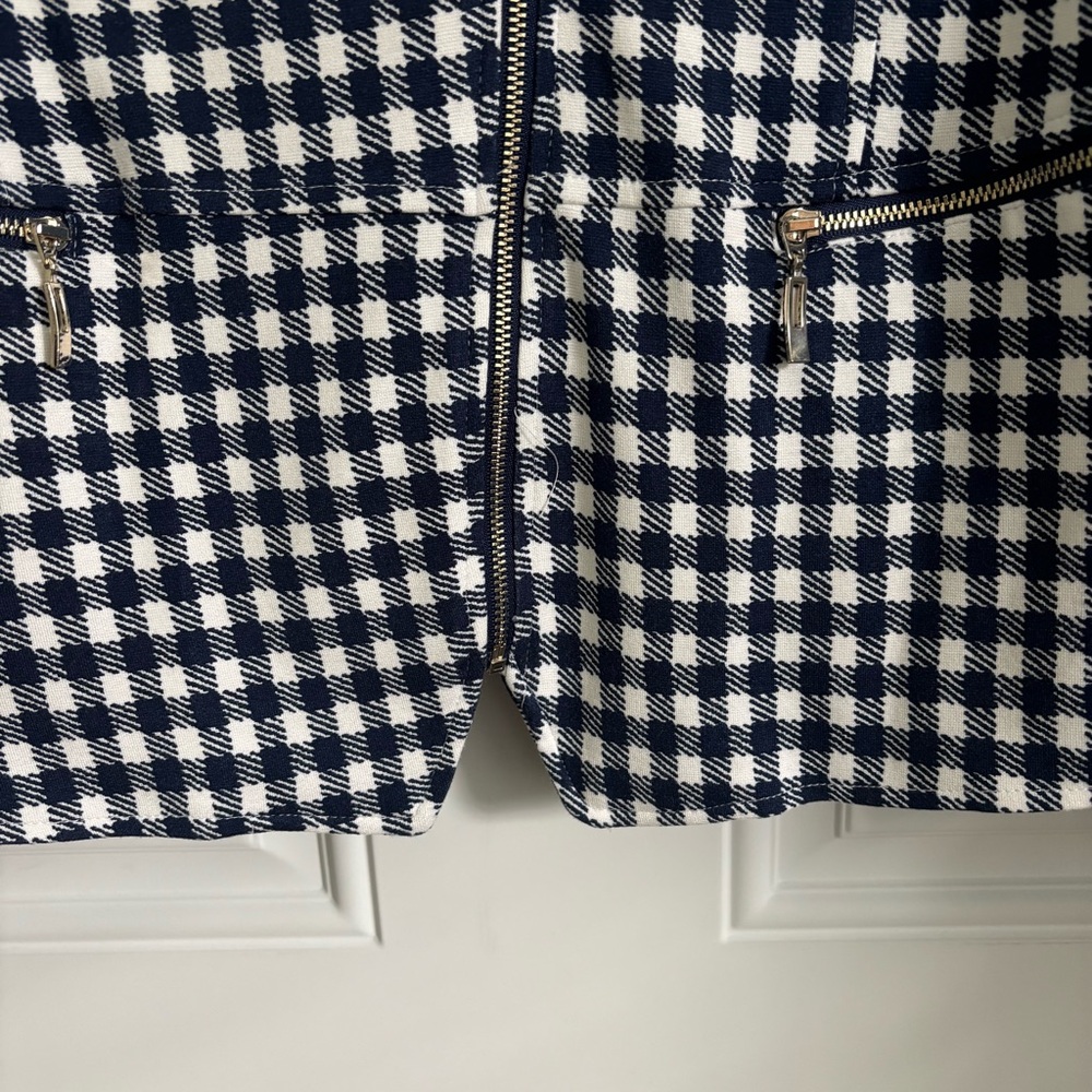 Chico’s Navy/White Gingham Checkered Knit Jacket, Size XL/16 - Picture 4 of 12